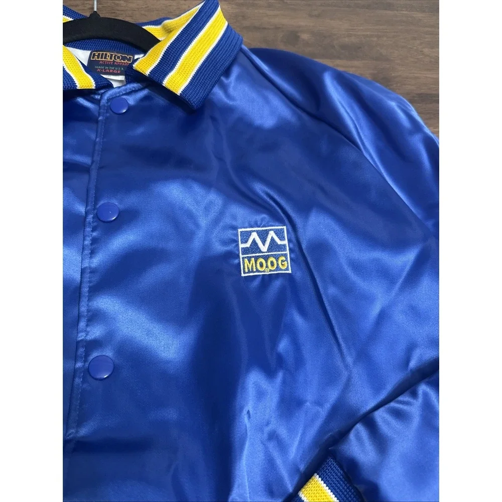 Vintage MOOG Satin Bomber Jacket Mens XL Blue & Yellow Hilton Activewear New NOS